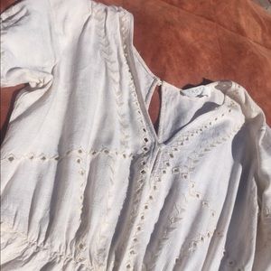 Boho embroidered white linen romper